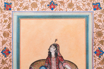 Qajar school, miniatuur: 'Rustende dame'