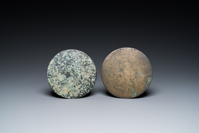 Two Chinese bronze mirrors, Tang or later