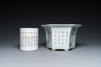 Four Chinese famille rose and qianjiang cai porcelain wares, 19/20th C.