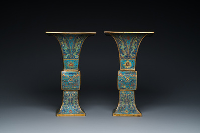 A pair of Chinese cloisonn&eacute; 'gu' vases, Kangxi