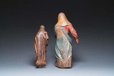 Two polychromed wood sculptures of Mary, 16th C.
