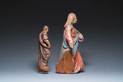 Two polychromed wood sculptures of Mary, 16th C.