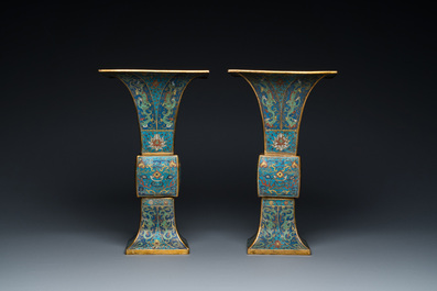 A pair of Chinese cloisonn&eacute; 'gu' vases, Kangxi