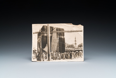 A black and white photo of the Kaaba at Mecca, dated 1914