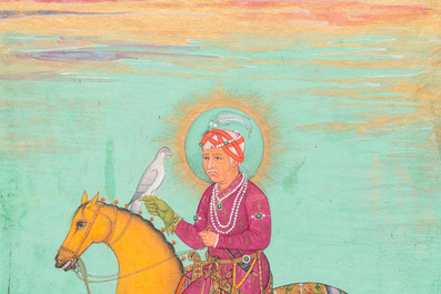 Indische school, miniatuur: 'Portret van Akbar de Grote, de derde Mogolse keizer'