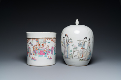 Four Chinese famille rose and qianjiang cai porcelain wares, 19/20th C.