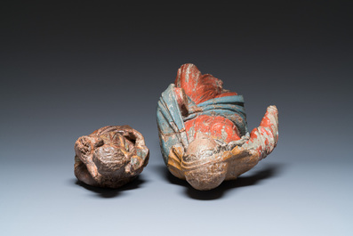 Two polychromed wood sculptures of Mary, 16th C.