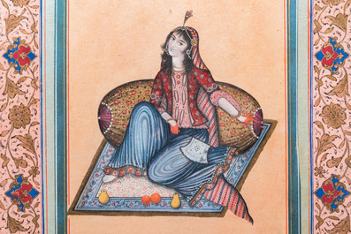 Qajar school, miniature: 'Resting lady'