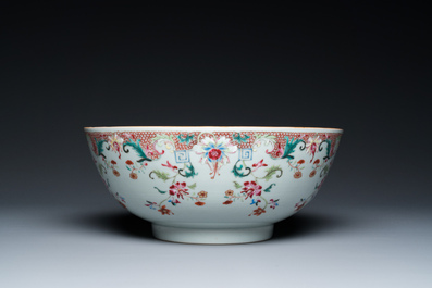 A Chinese famille rose punch bowl with floral design, Qianlong