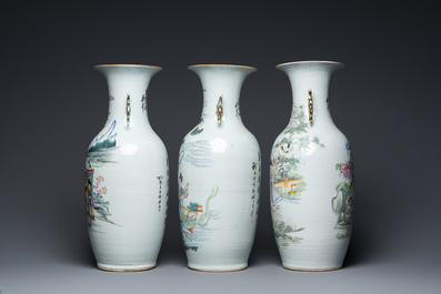 Three Chinese famille rose and qianjiang cai vases, 19/20th C.