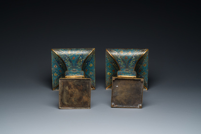 A pair of Chinese cloisonn&eacute; 'gu' vases, Kangxi