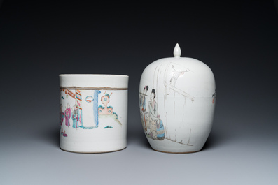 Four Chinese famille rose and qianjiang cai porcelain wares, 19/20th C.