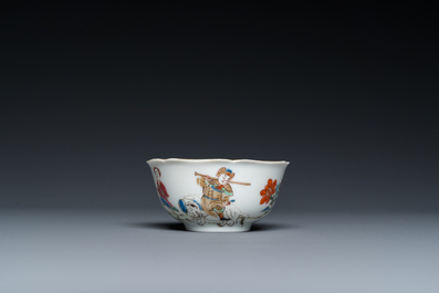 A Chinese famille rose 'elephant rider' cup and saucer, Yongzheng