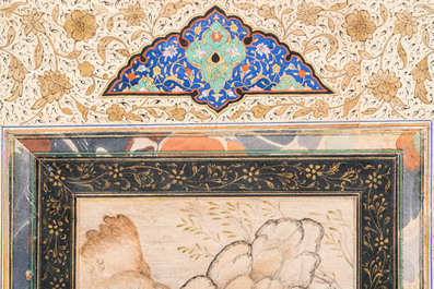 Persian school, miniature after Rizza Abassi: 'Two figures and a dog in a landscape'