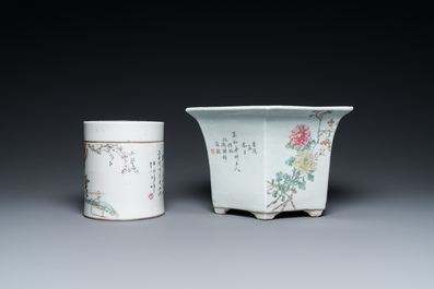 Quatre pi&egrave;ces en porcelaine de Chine famille rose et qianjiang cai, 19/20&egrave;me