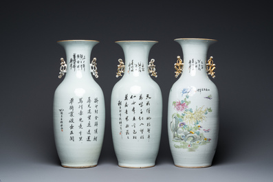 Trois vases en porcelaine de Chine famille rose et qianjiang cai, 19/20&egrave;me