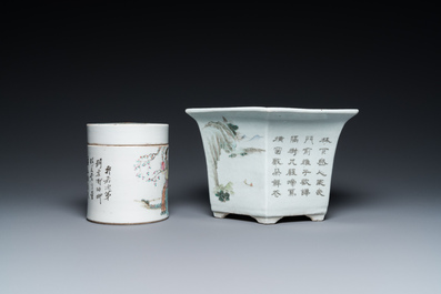 Four Chinese famille rose and qianjiang cai porcelain wares, 19/20th C.