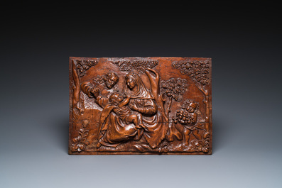 Drie fraai gestoken eikenhouten panelen, Frankrijk en Vlaanderen, 17e eeuw