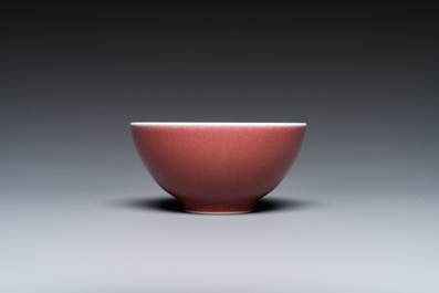 A Chinese monochrome copper-red-glazed bowl, Yongzheng mark but probably later