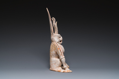 A Chinese painted pottery earth spirit, Tang