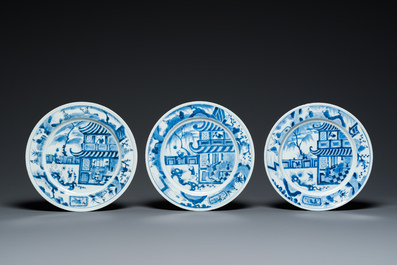 Six Chinese blue and white 'Xi Xiang Ji' dishes, Kangxi