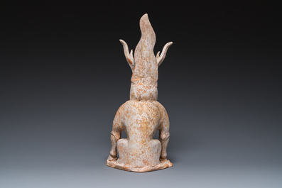 A Chinese painted pottery earth spirit, Tang