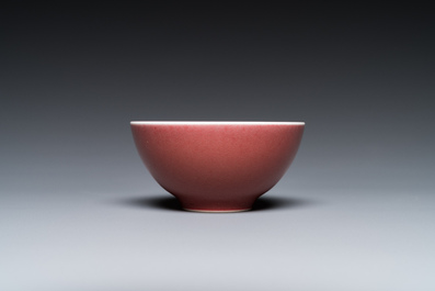 A Chinese monochrome copper-red-glazed bowl, Yongzheng mark but probably later