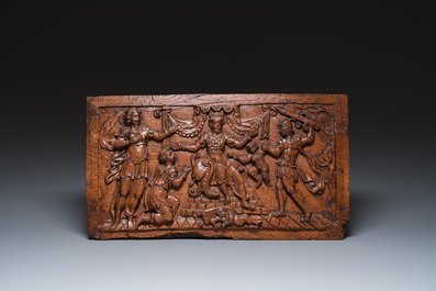 Drie fraai gestoken eikenhouten panelen, Frankrijk en Vlaanderen, 17e eeuw