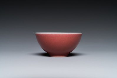 A Chinese monochrome copper-red-glazed bowl, Yongzheng mark but probably later