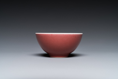 A Chinese monochrome copper-red-glazed bowl, Yongzheng mark but probably later