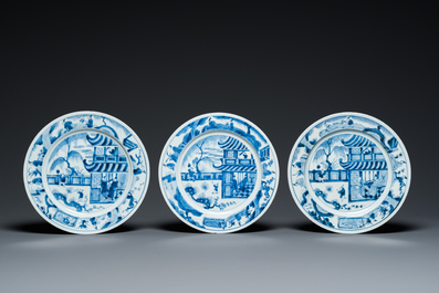 Six Chinese blue and white 'Xi Xiang Ji' dishes, Kangxi