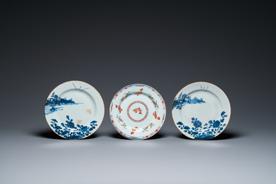 Tien Chinese blauw-witte, famille rose en verte borden, Kangxi en later