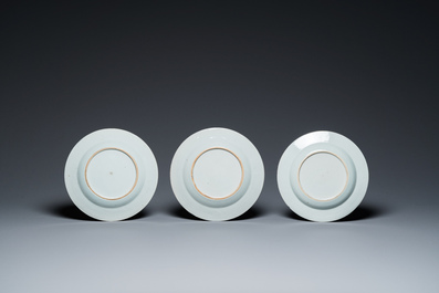 Ten Chinese blue and white, famille rose and verte plates, Kangxi and later