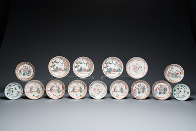 19 Chinese famille rose cups and 15 saucers, Qianlong