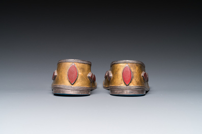 A pair of carnelian-mounted gilt silver slippers, Uzbekistan, 19th C.