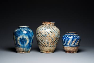 Six blue and white Islamic pottery storage jars, Persia, 17/19th C.