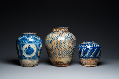 Six blue and white Islamic pottery storage jars, Persia, 17/19th C.