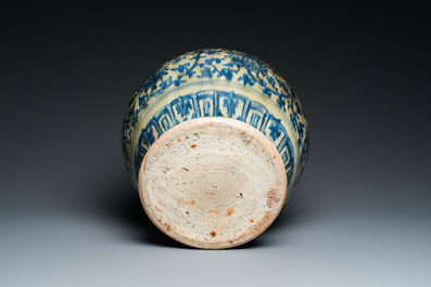 A Chinese blue and white 'guan' jar with lotus scrolls, Ming