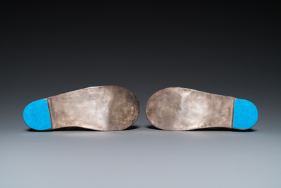 A pair of carnelian-mounted gilt silver slippers, Uzbekistan, 19th C.