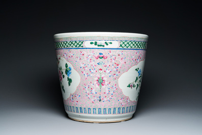A Chinese pink-ground famille rose jardini&egrave;re, 19th C.