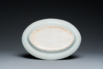 An oval Chinese Canton famille rose dish, 19th C.