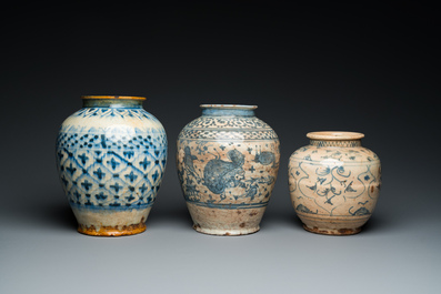 Six blue and white Islamic pottery storage jars, Persia, 17/19th C.