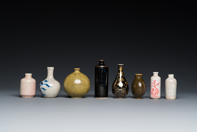 Five various Chinese snuff bottles and three miniature vases, 19/20th C.