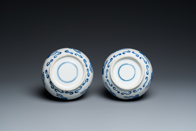 A pair of Chinese blue and white bottle vases, 19th C.