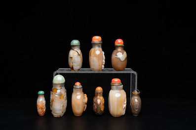 Nine Chinese agate snuff bottles, 19/20th C.