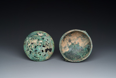 A Chinese bronze 'xianglu' censer with reticulated cover, Western Han