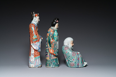 A Chinese famille rose Buddha, a star god and an immortal, 19/20th C.