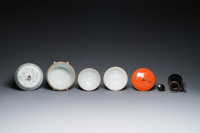 Six various Chinese porcelain wares, Qing and Republic