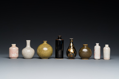 Five various Chinese snuff bottles and three miniature vases, 19/20th C.