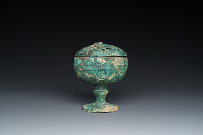 A Chinese bronze 'xianglu' censer with reticulated cover, Western Han